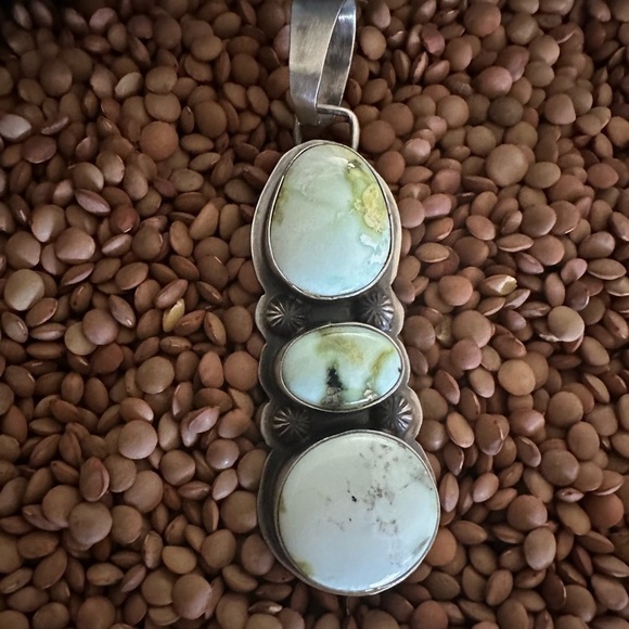 Navajo Sterling Silver Palomino Variscite Three Stone Pendant by Jameson Garcia - Picture 1 of 4